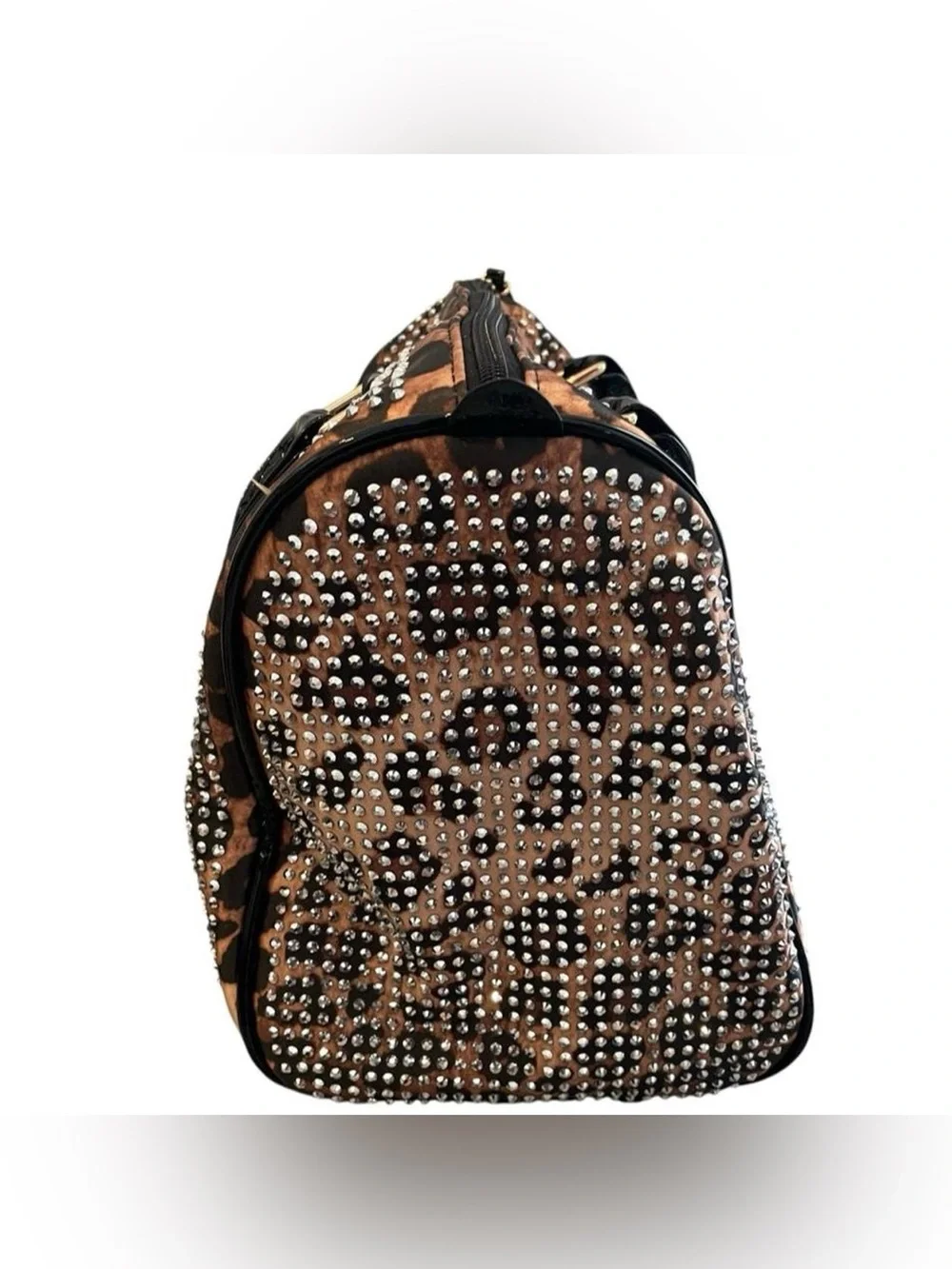 All-Over Rhinestone Leopard Print Duffle Satchel Purse (Excellent Condition)